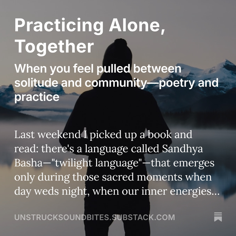 Since September, @juellez has been writing a (mostly) weekly series focused on creating space to connect with Self, Spirit, and All-of-Life. She calls it Unstruck Soundbites because they find bite-sized practices and reminders easier to weave into our fast-paced lives—and inevitably expand to create spaciousness without the stress of having to "find time."

This week's exploration follows our first Somatic Summer theme of Sovereignty: How do we honor our need for solitude and personal practice with our longing for community? 

If you haven't yet joined our community for Somatic Summer, you're welcome to explore with us. Link to the full post and our community in our bio — free offerings that are freeing 🙌 

https://Community.Kaleidoscopes.group